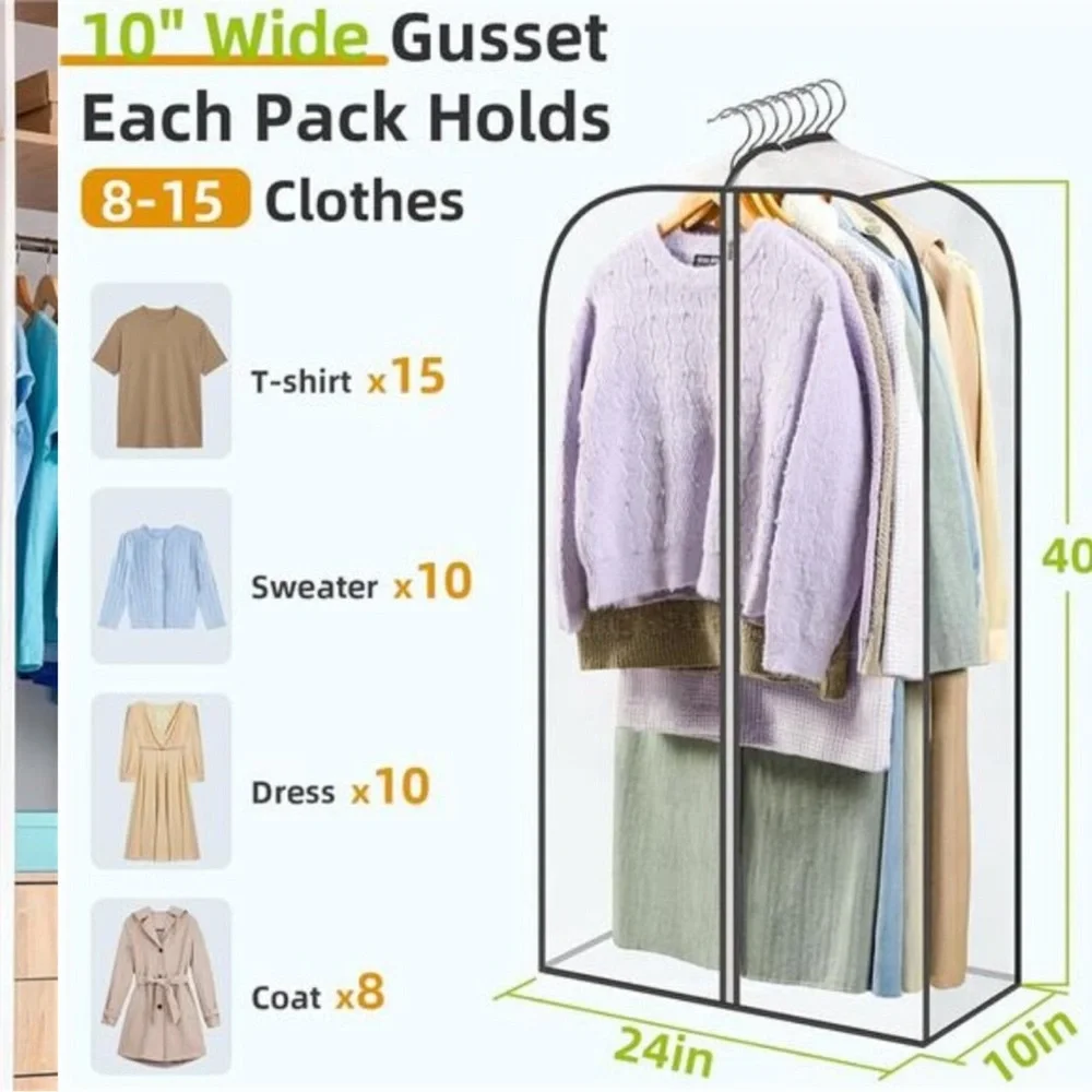 Clear Garment Bags 6 Pack Clothes Storage Dustproof Zipper Closet Coat Dress Sui